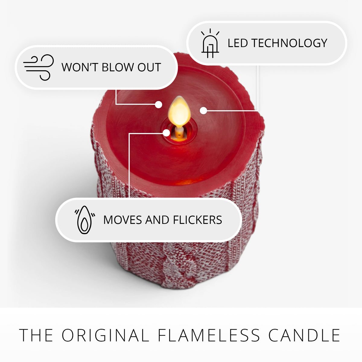 Holiday Red Sweater Knit Flameless Candle Pillar