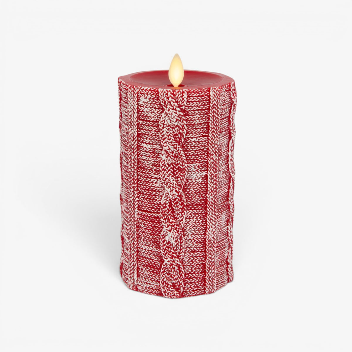 Holiday Red Sweater Knit Flameless Candle Pillar