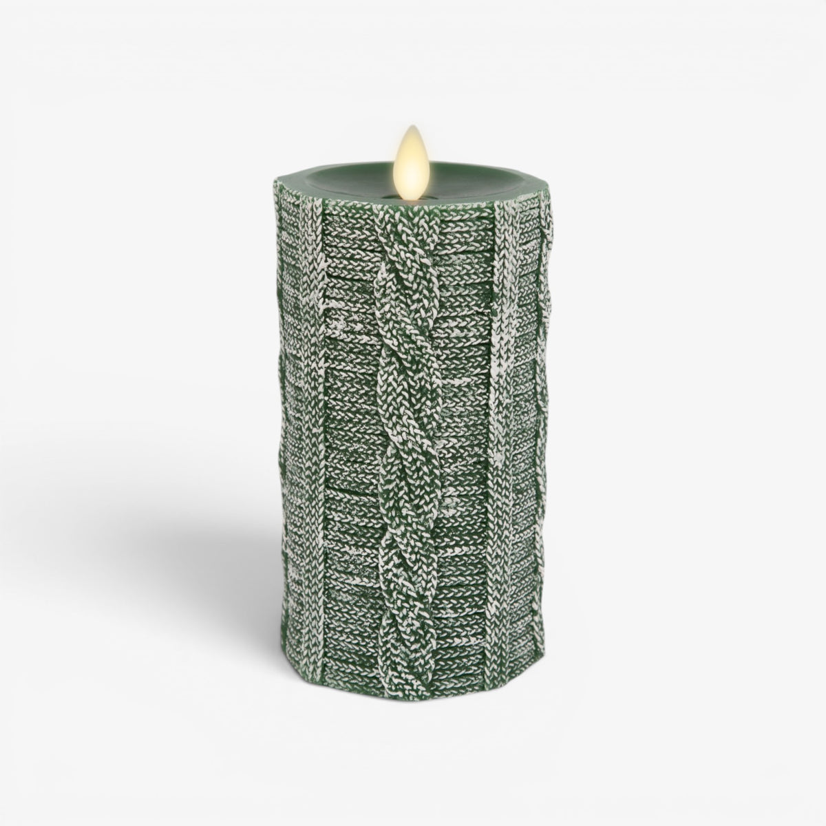 Holiday Green Sweater Knit Flameless Candle Pillar
