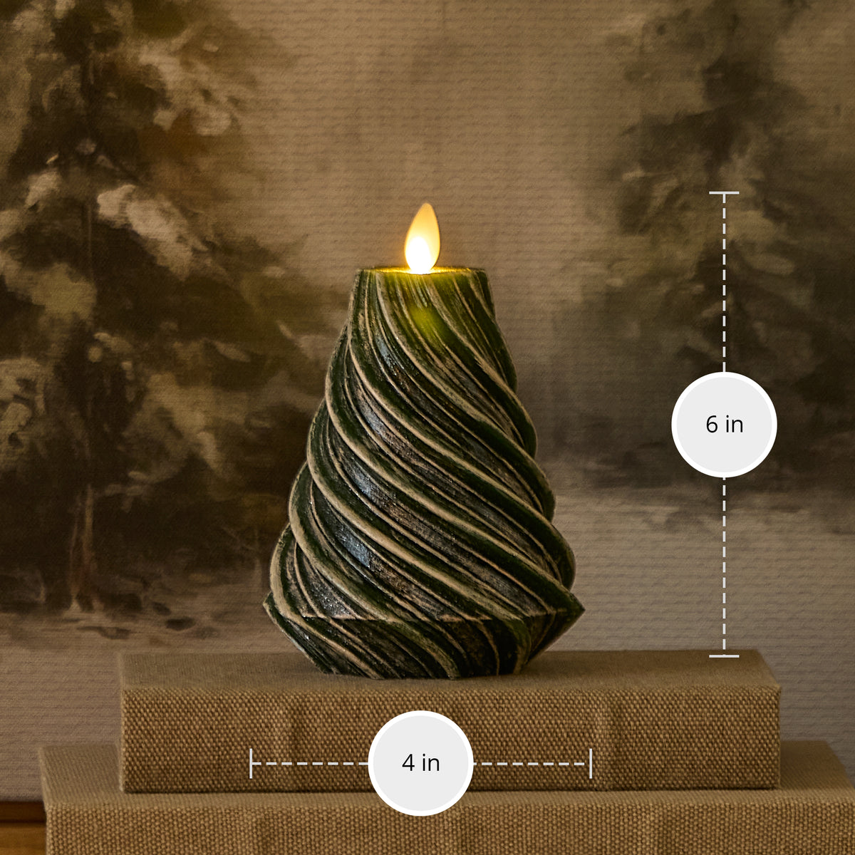 Holiday Green Glitter Swirl Flameless Candle Tree