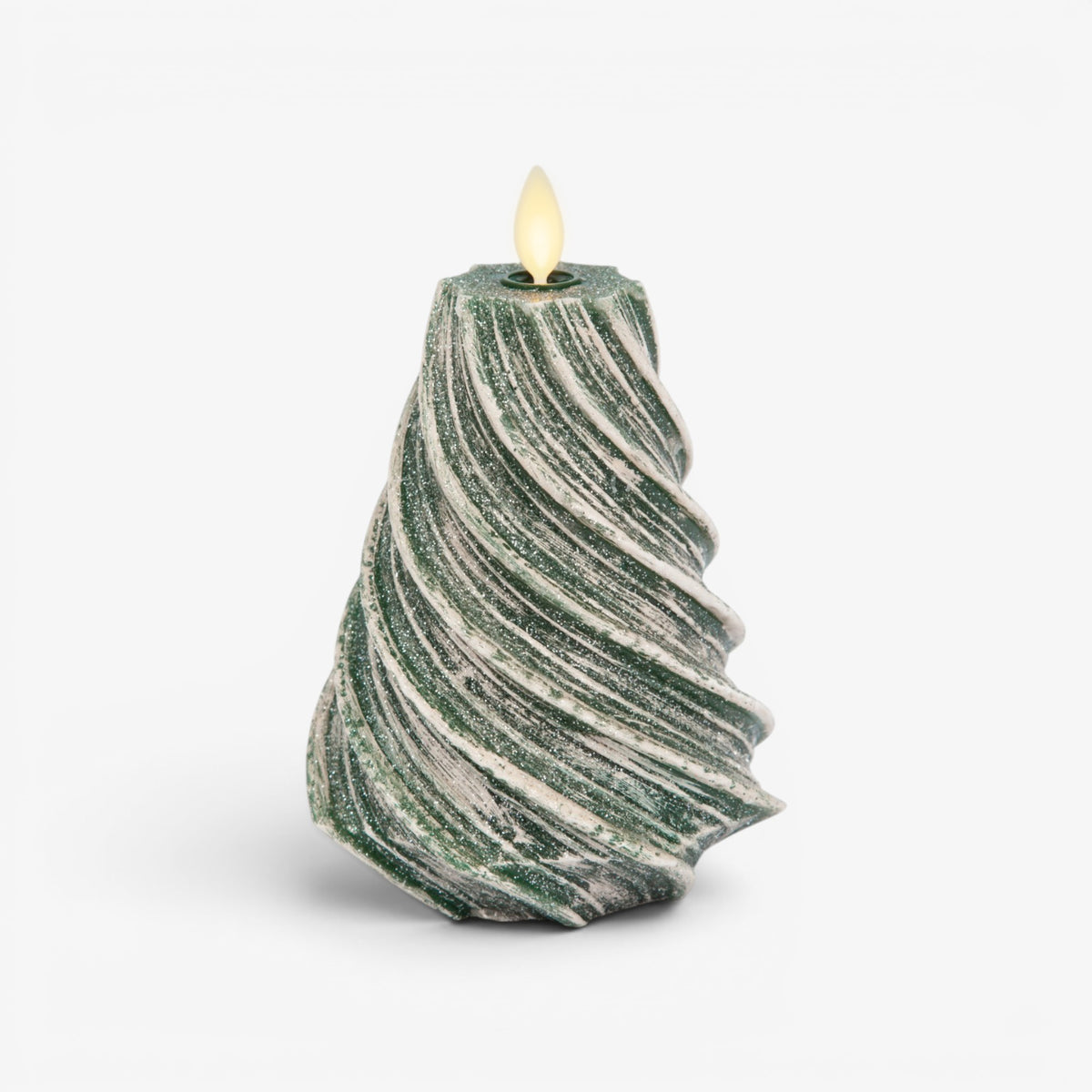 Holiday Green Glitter Swirl Flameless Candle Tree