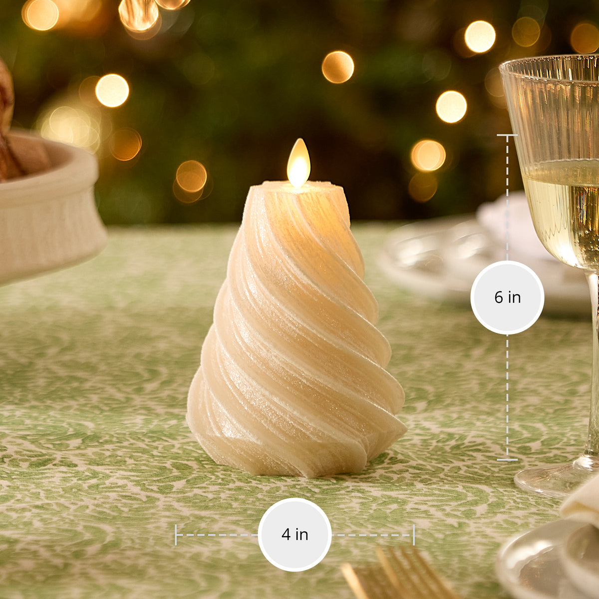 White Swan Glitter Swirl Flameless Candle Tree
