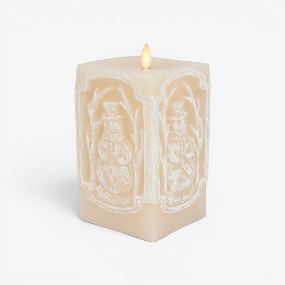 White Swan Snowman Vignette Flameless Candle