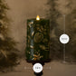 Holiday Green Embossed Pinecones Flameless Candle Pillar