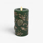 Holiday Green Embossed Pinecones Flameless Candle Pillar