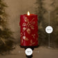 Holiday Red Embossed Holly Flameless Candle Pillar