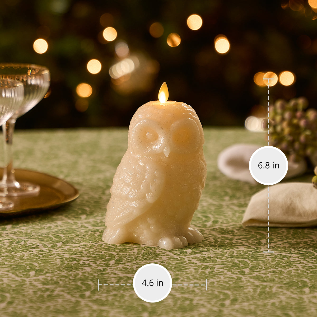 White Swan Glitter Snowy Owl Flameless Candle