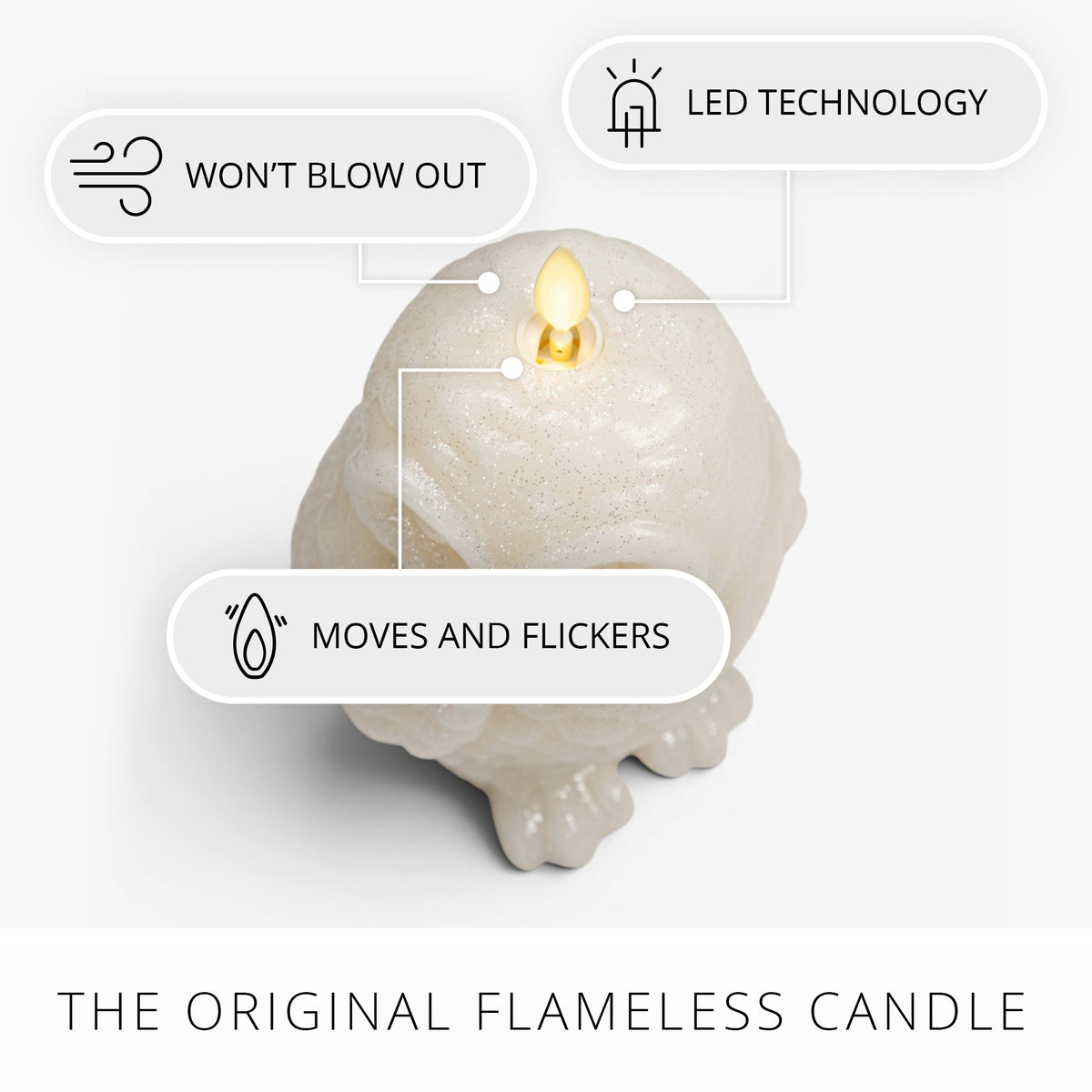 White Swan Glitter Snowy Owl Flameless Candle