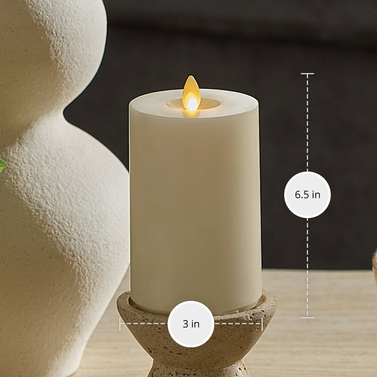 Pearl Ivory Rechargeable Wick To Flame Flameless Candle Pillar