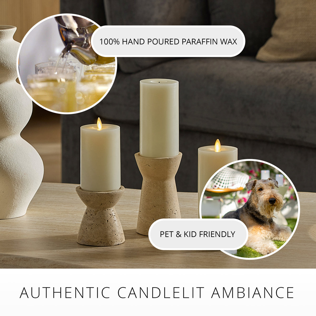 Pearl Ivory Rechargeable Wick To Flame Flameless Candle Pillar