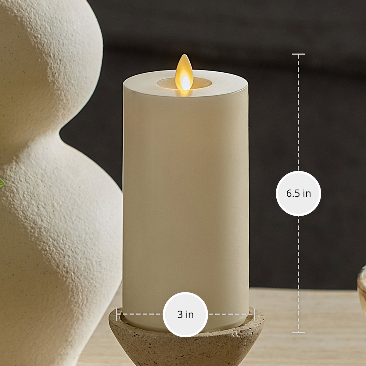 Pearl Ivory Rechargeable Wick To Flame Flameless Candle Pillar