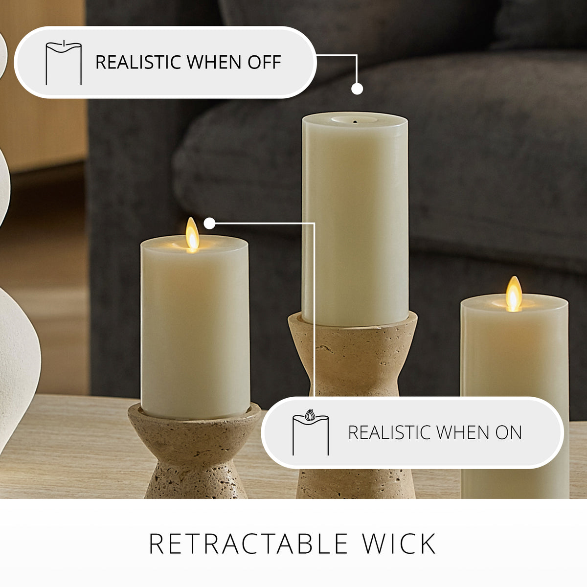Pearl Ivory Rechargeable Wick To Flame Flameless Candle Pillar