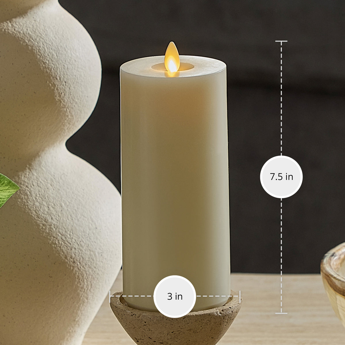 Pearl Ivory Rechargeable Wick To Flame Flameless Candle Pillar