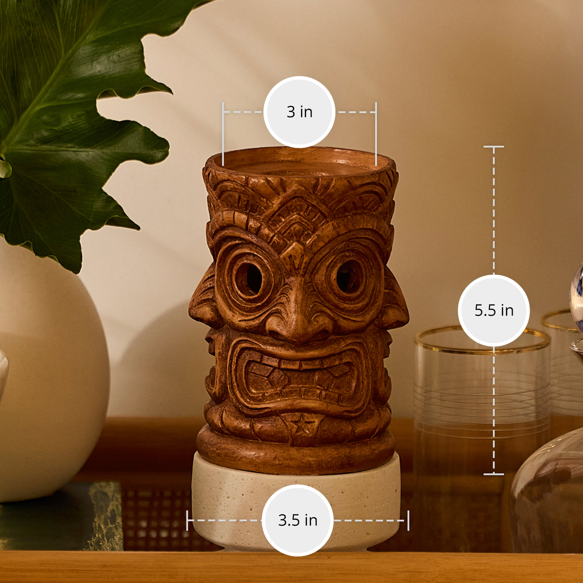 Golden Oak Wraparound Tiki Candle Holder