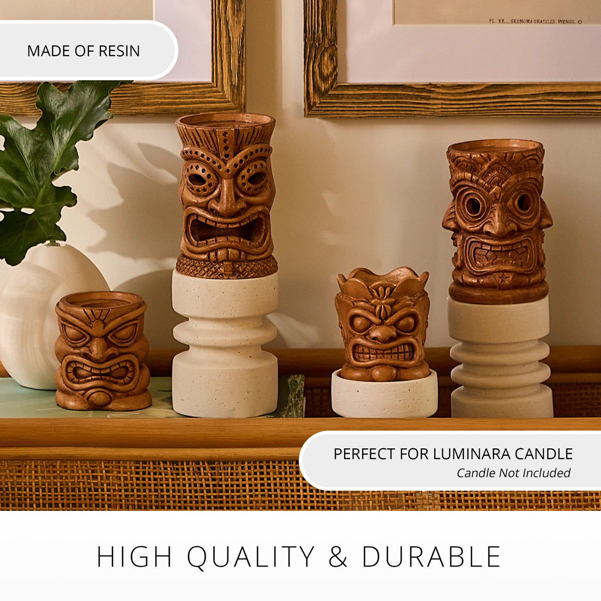Golden Oak Small Tiki Candle Holder