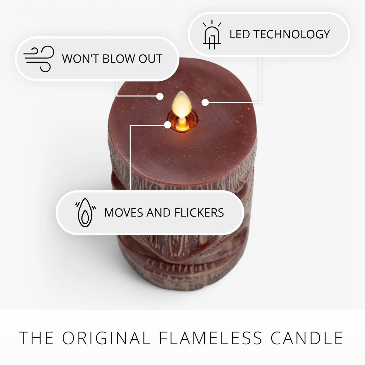 Cherry Mahogany Chalky Fretwork Tiki Flameless Candle Pillar