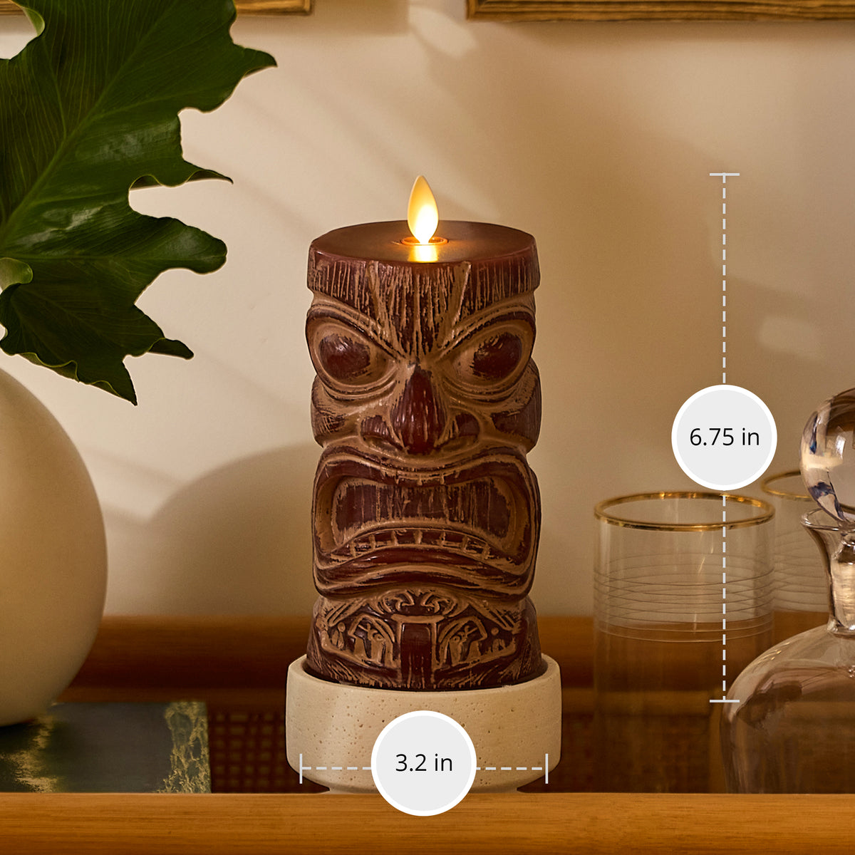 Cherry Mahogany Chalky Tiki Flameless Candle Pillar