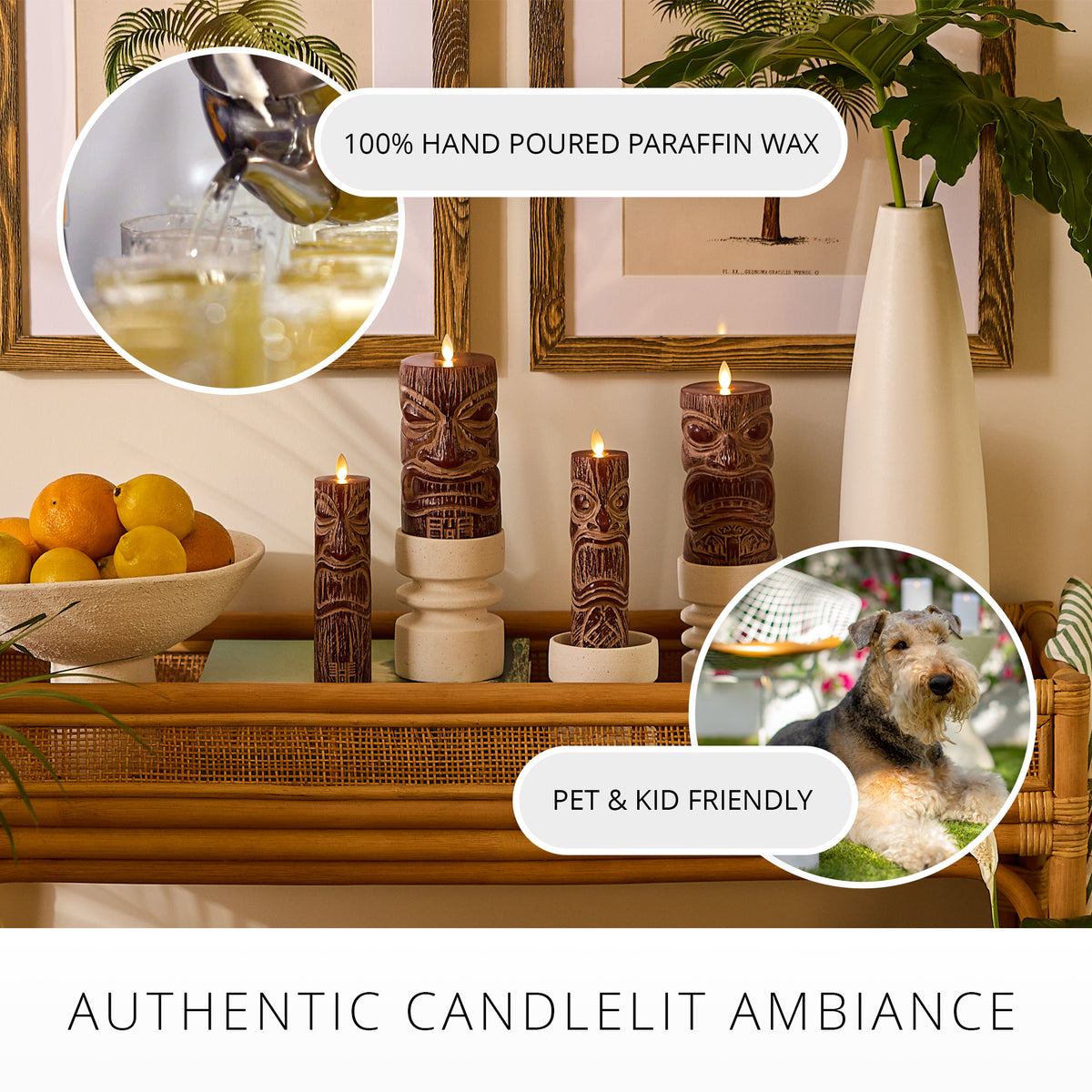 Cherry Mahogany Chalky Tiki Flameless Candle Pillar