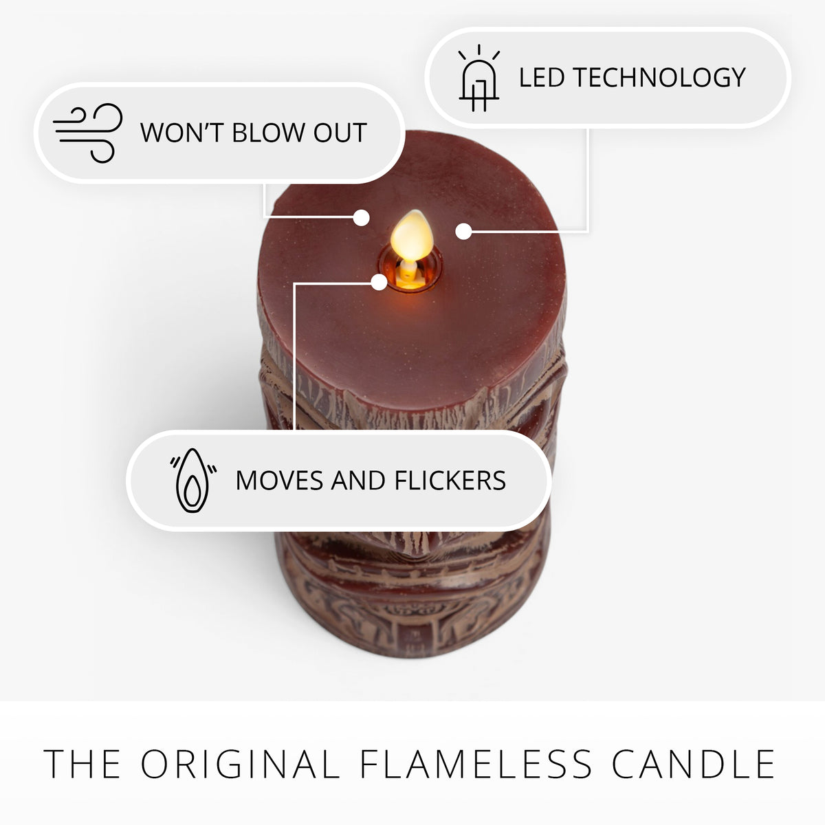 Cherry Mahogany Chalky Tiki Flameless Candle Pillar