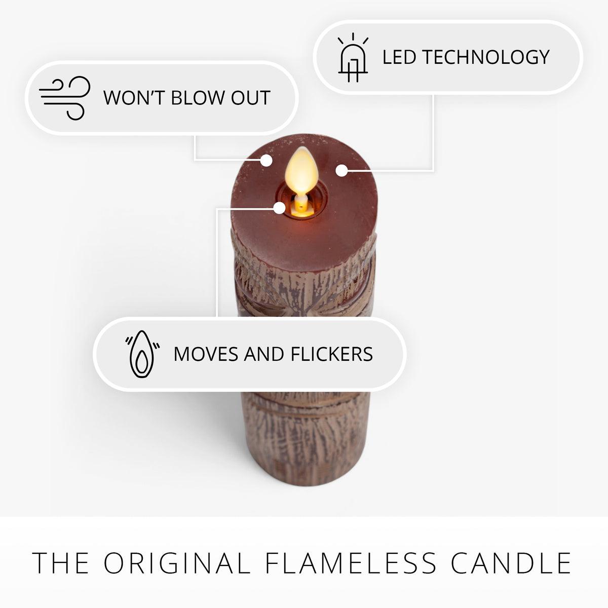 Cherry Mahogany Chalky Etched Slim Tiki Flameless Candle Pillar