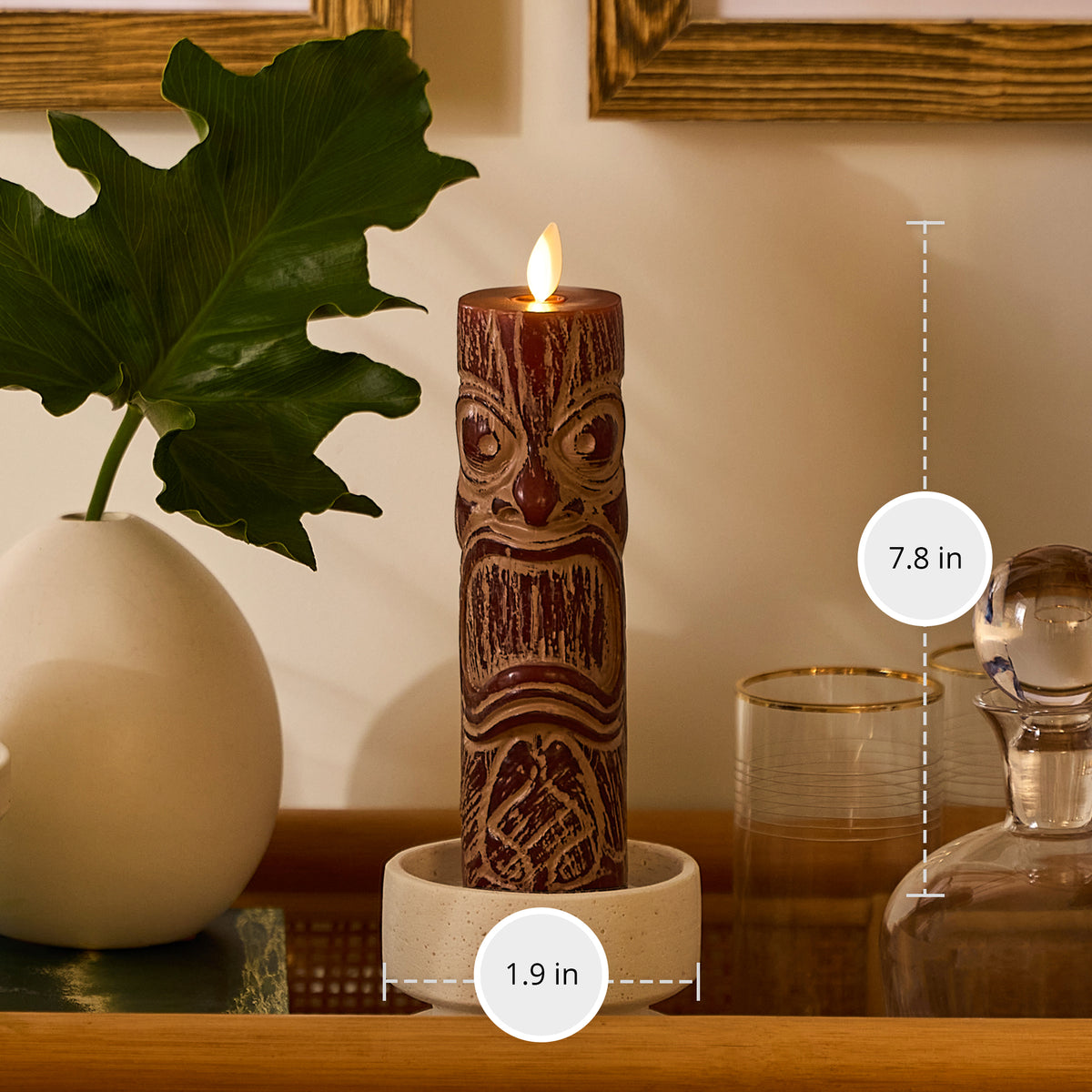 Cherry Mahogany Chalky Slim Tiki Flameless Candle Pillar
