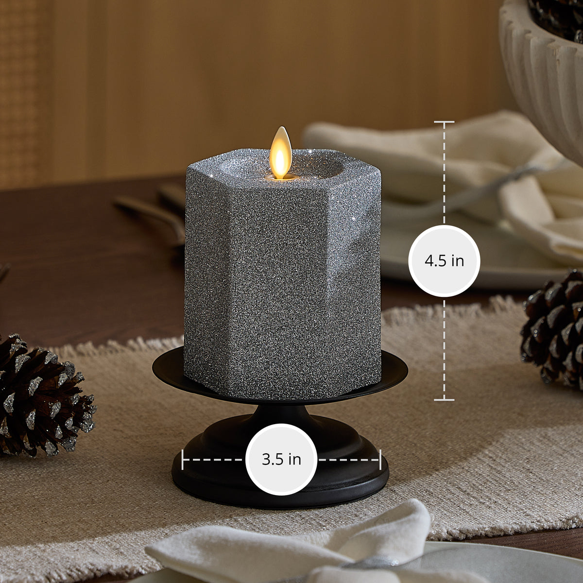 Brilliant Silver Hexagon Flameless Candle Pillar