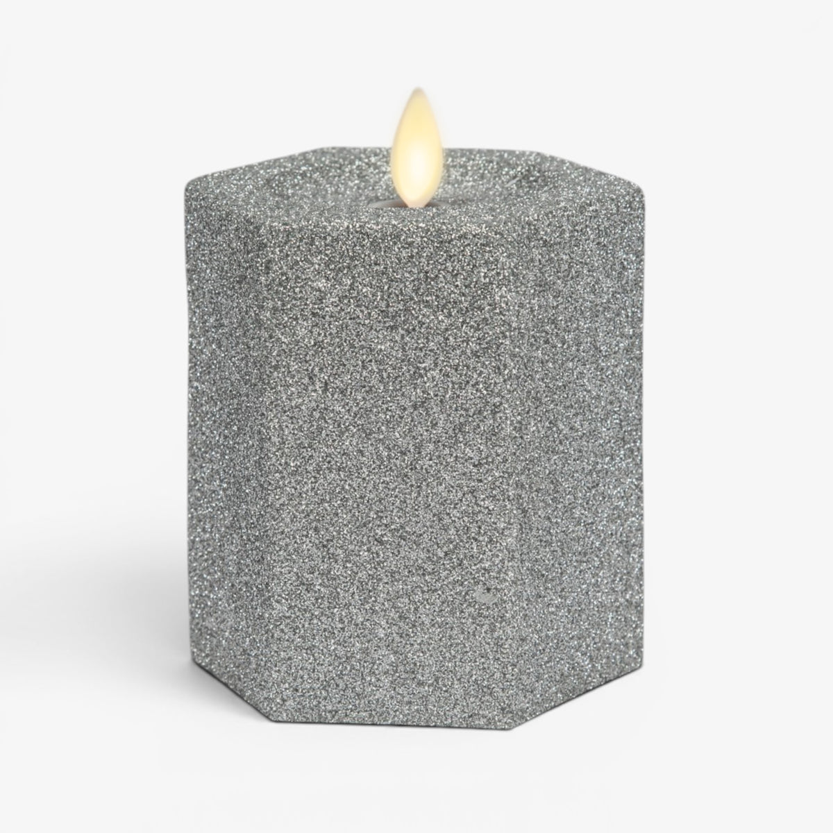 Brilliant Silver Hexagon Flameless Candle Pillar