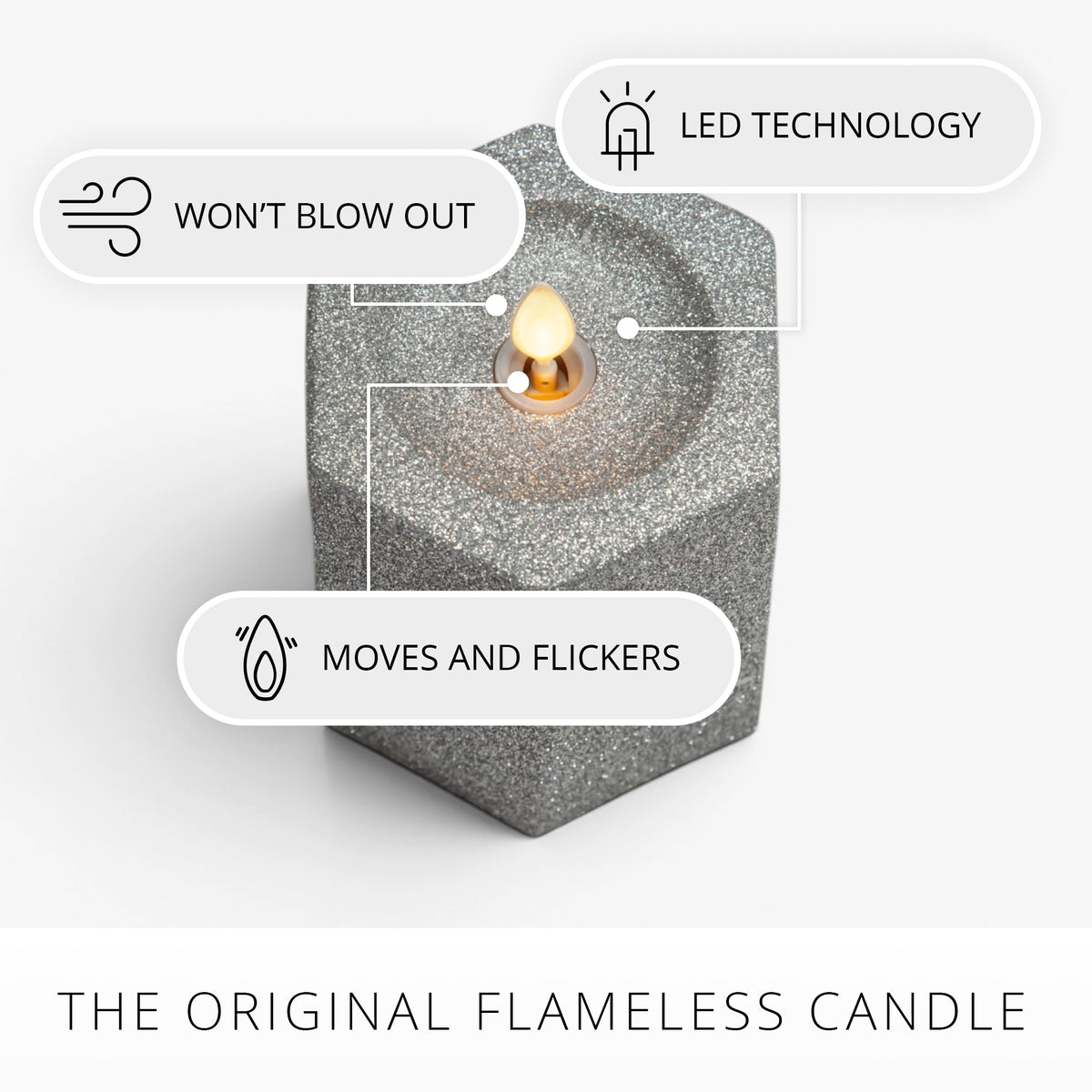Brilliant Silver Hexagon Flameless Candle Pillar