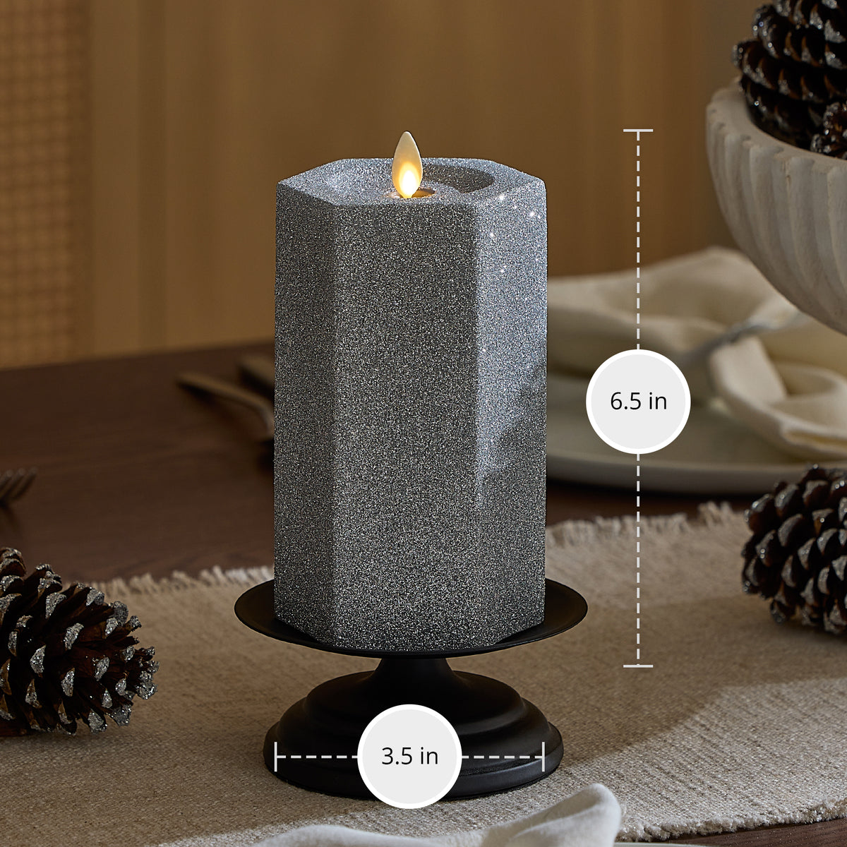 Brilliant Silver Hexagon Flameless Candle Pillar