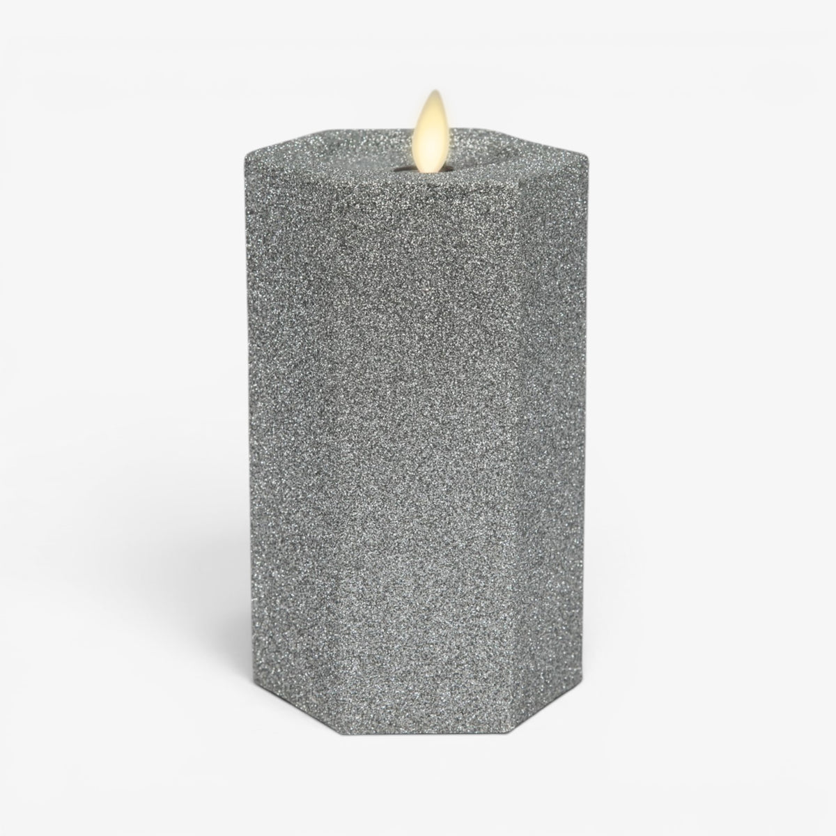 Brilliant Silver Hexagon Flameless Candle Pillar