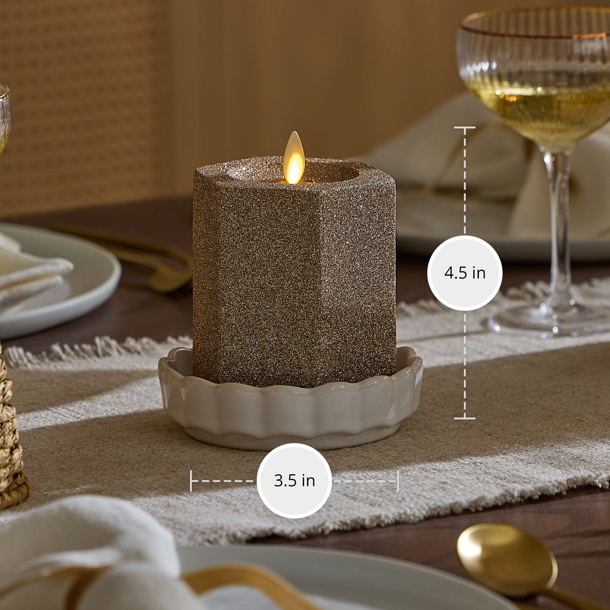 Champagne Glow Hexagon Flameless Candle Pillar