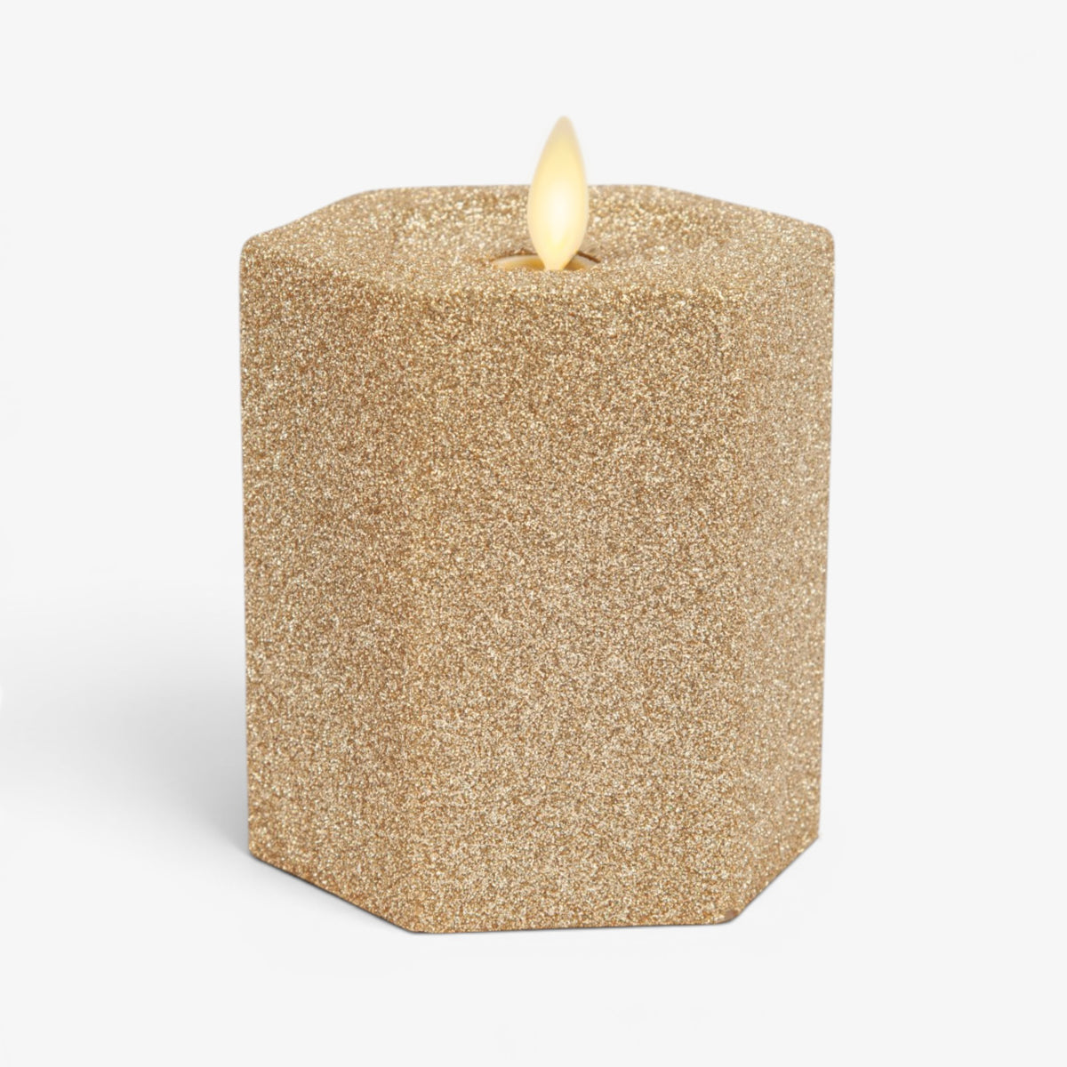 Champagne Glow Hexagon Flameless Candle Pillar