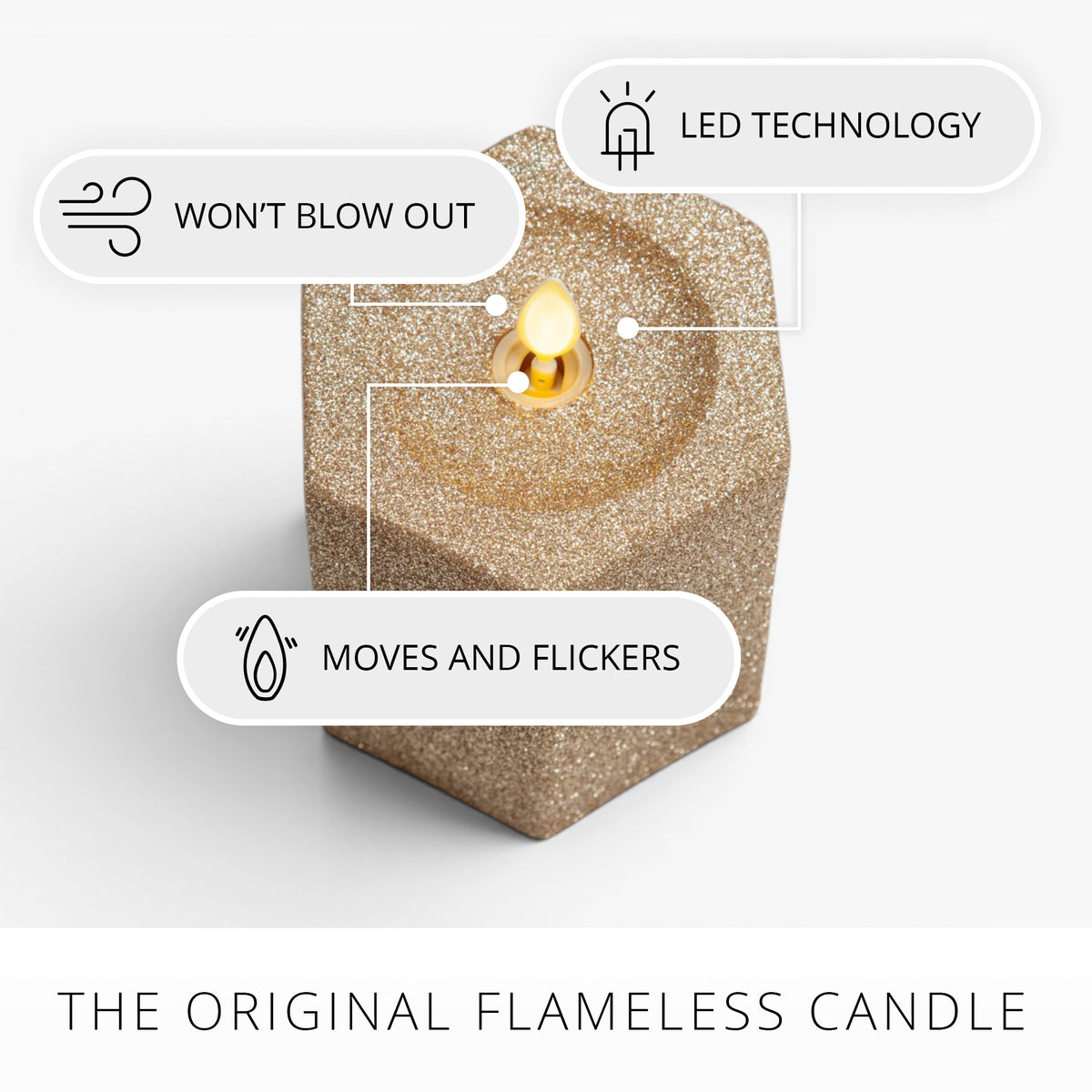 Champagne Glow Hexagon Flameless Candle Pillar