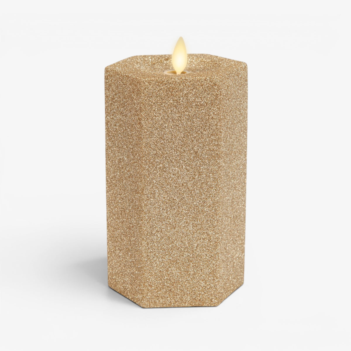 Champagne Glow Hexagon Flameless Candle Pillar