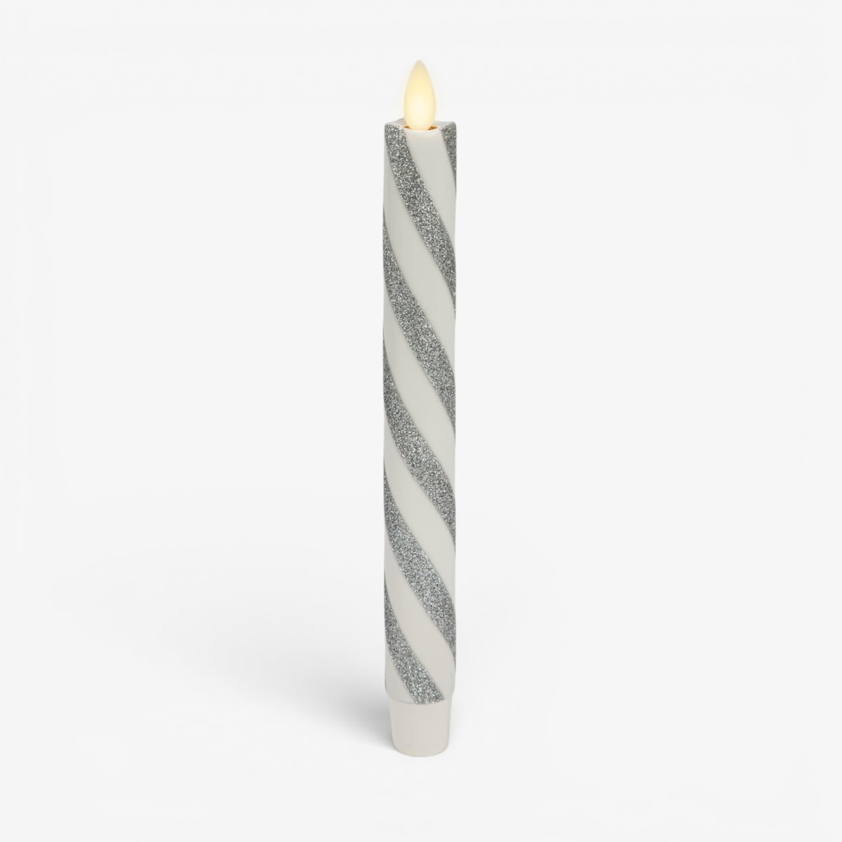 Brilliant Silver Candy Cane Glitter Flameless Candle Taper