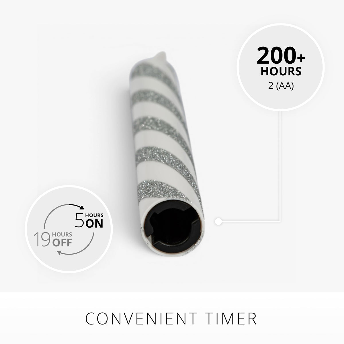 Brilliant Silver Candy Cane Glitter Flameless Candle Taper