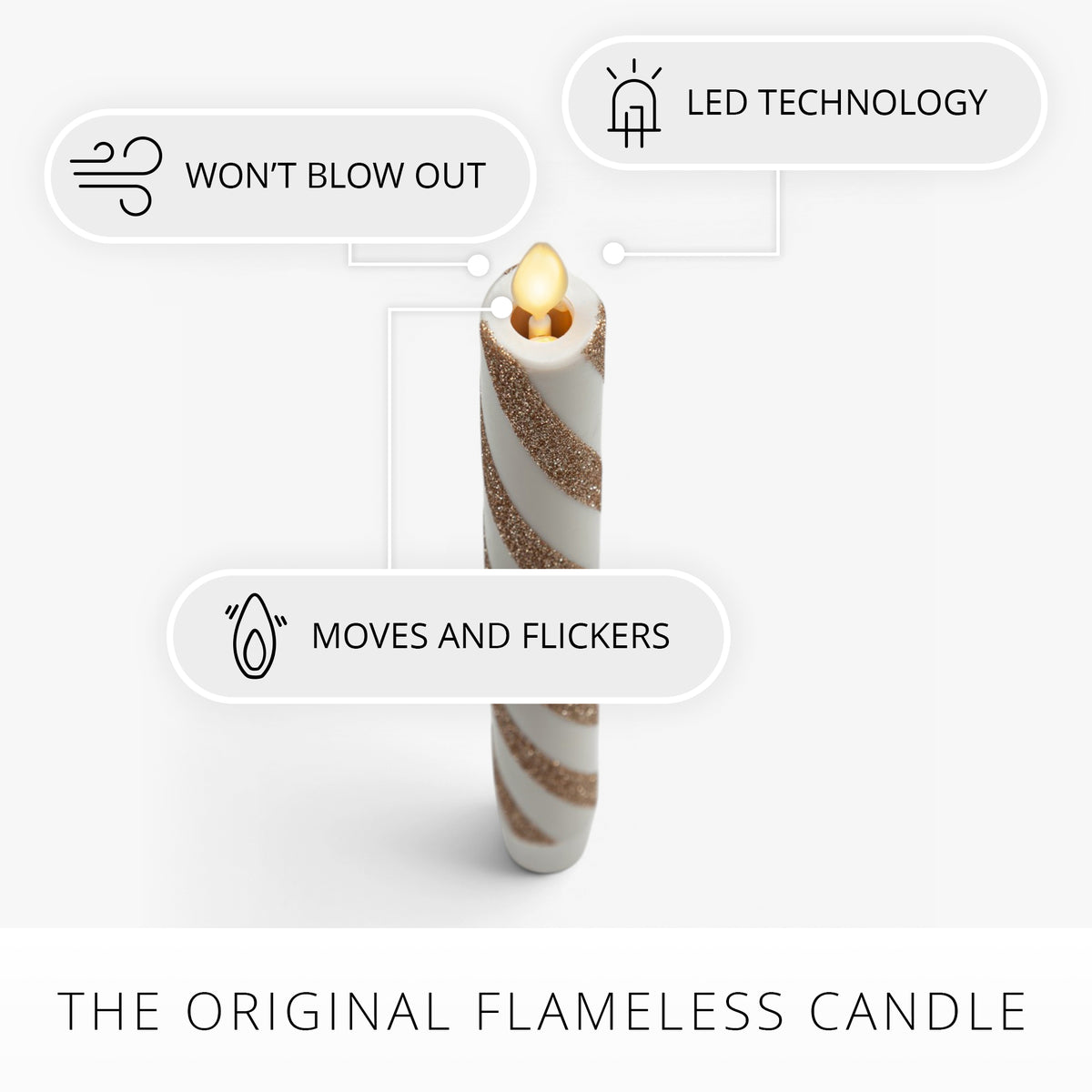 Champagne Glow Candy Cane Glitter Flameless Candle Taper