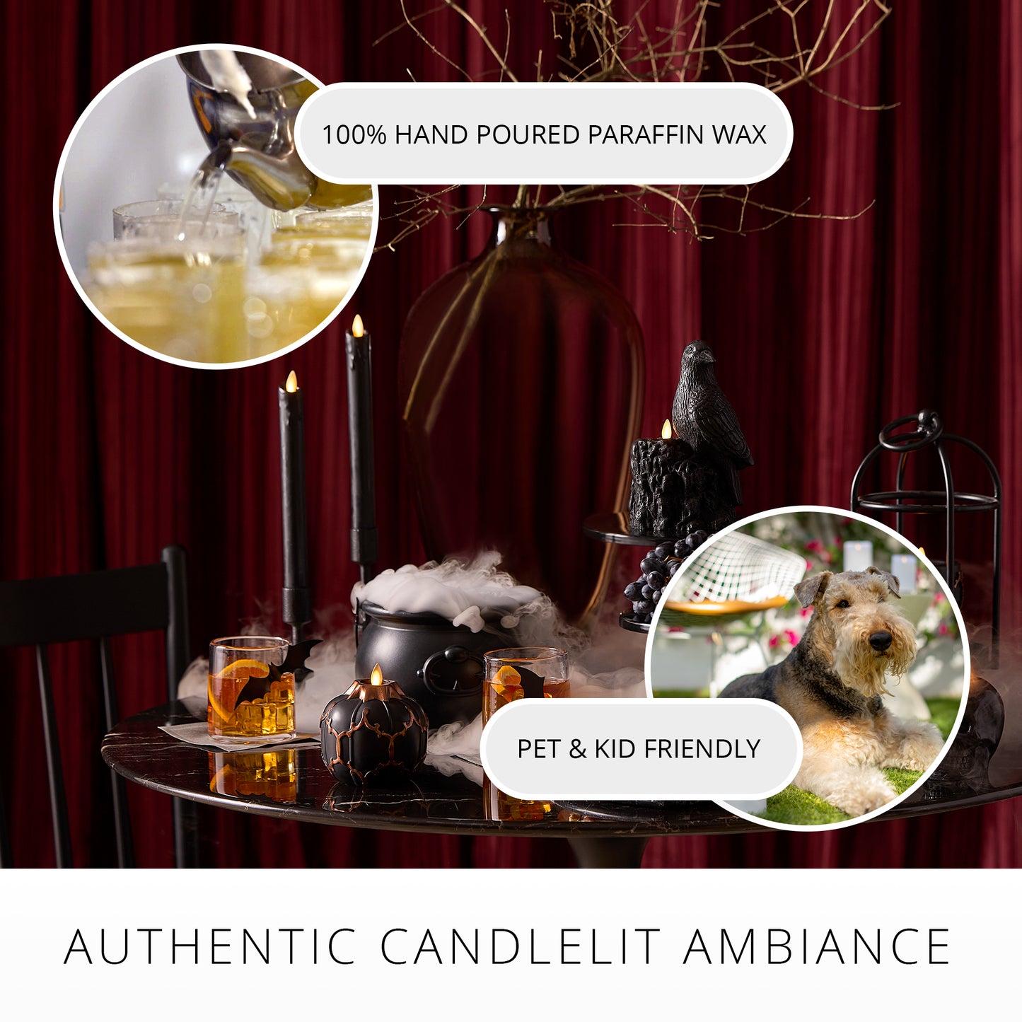 Black Flameless Candle Perching Crow