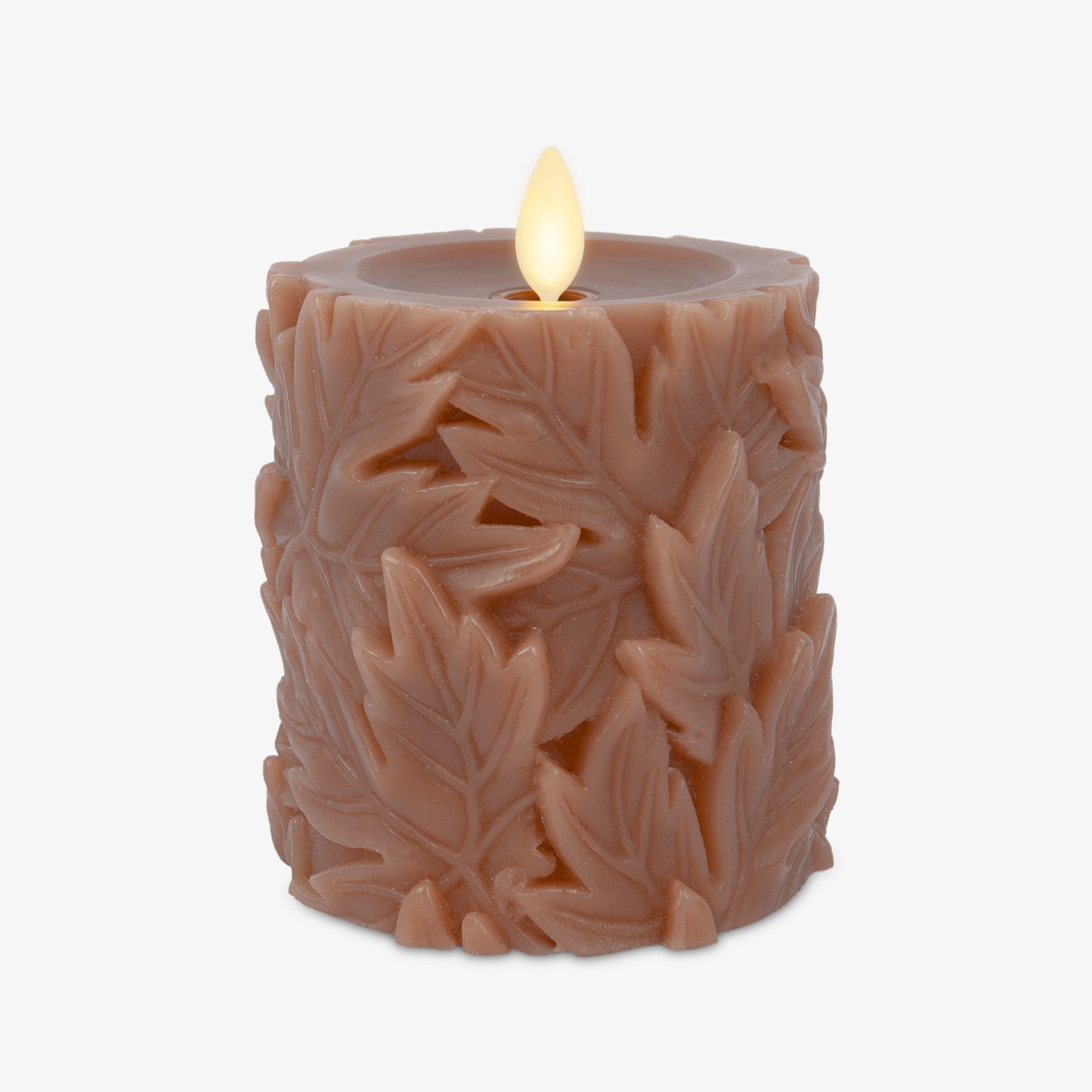 Caramel Café Embossed Leaves Flameless Candle Pillars