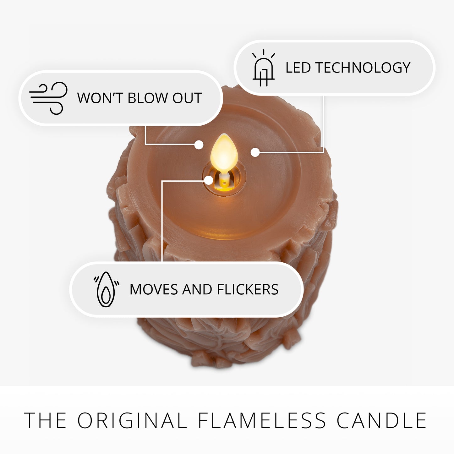 Caramel Café Embossed Leaves Flameless Candle Pillars