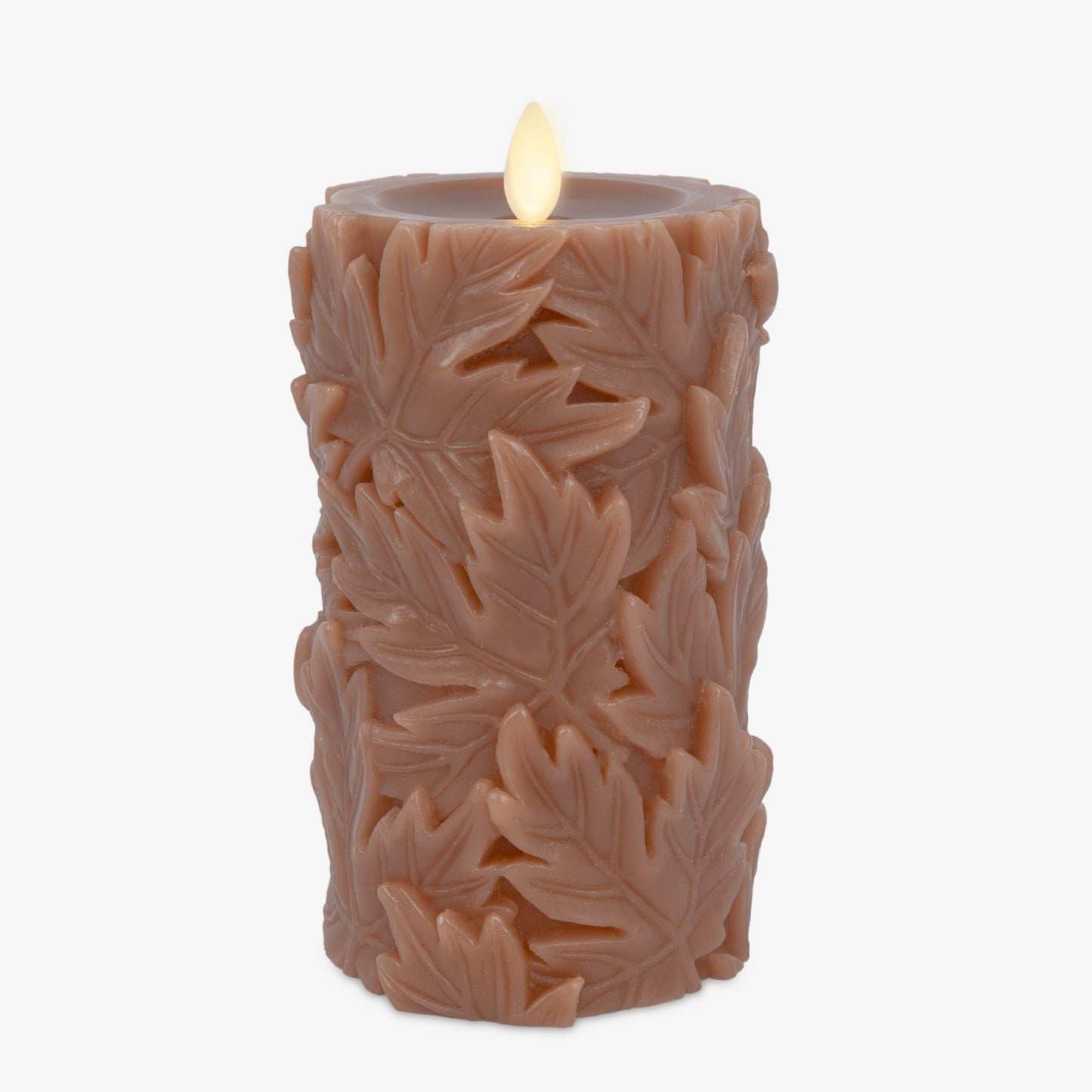 Caramel Café Embossed Leaves Flameless Candle Pillars