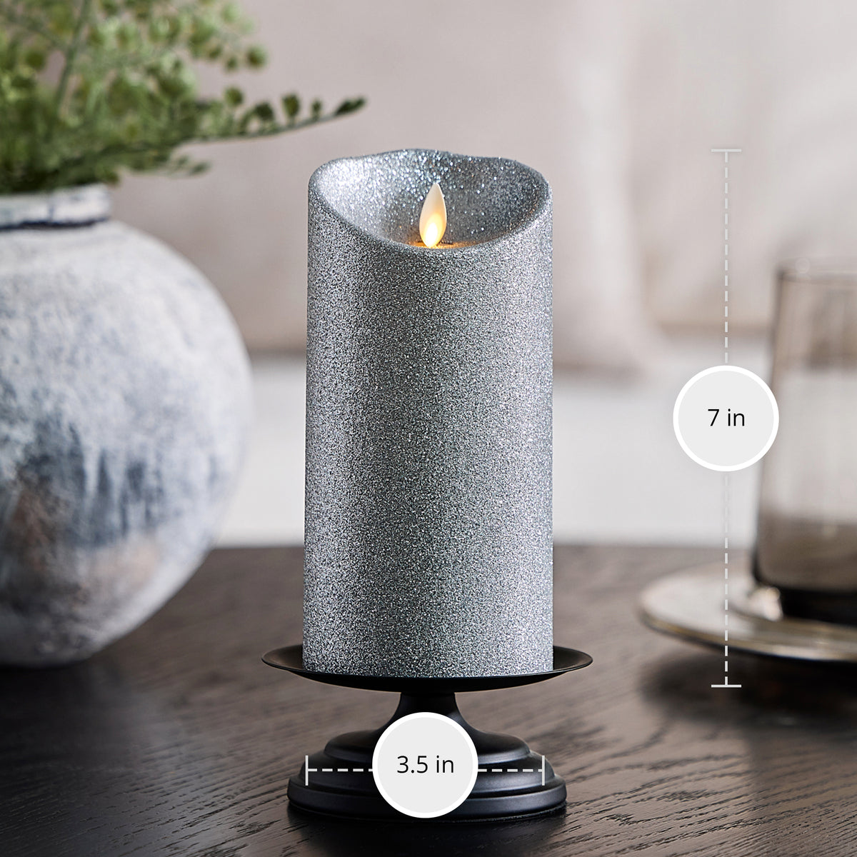 Brilliant Silver Glitter Flameless Candle Pillars – Luminara