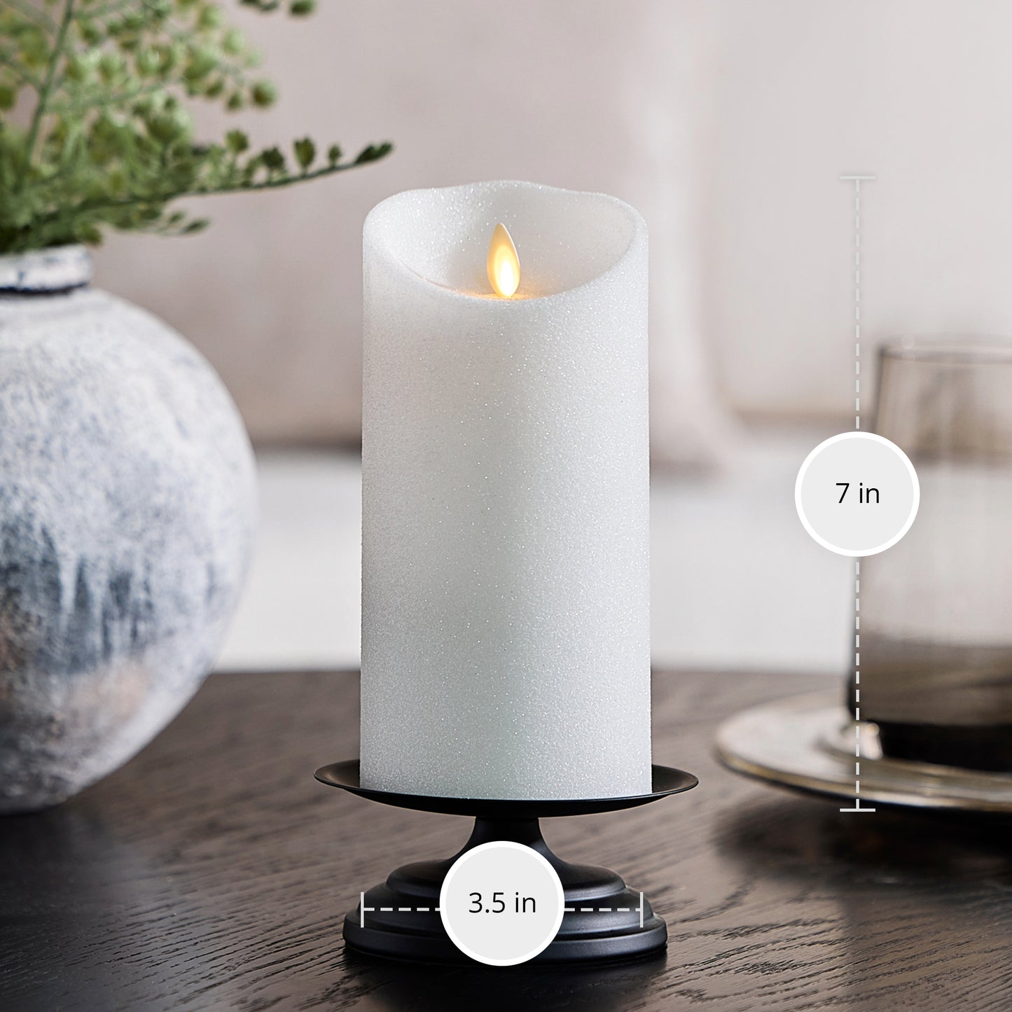 Dazzling White Glitter Flameless Candle Pillars