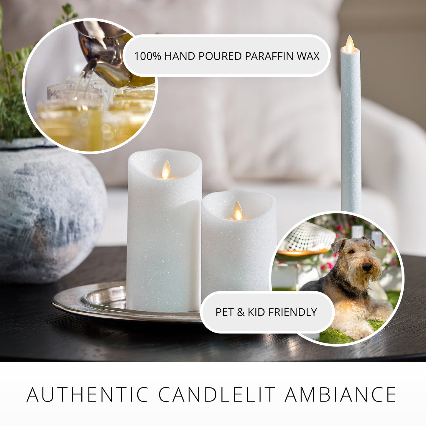 Dazzling White Glitter Flameless Candle Pillars