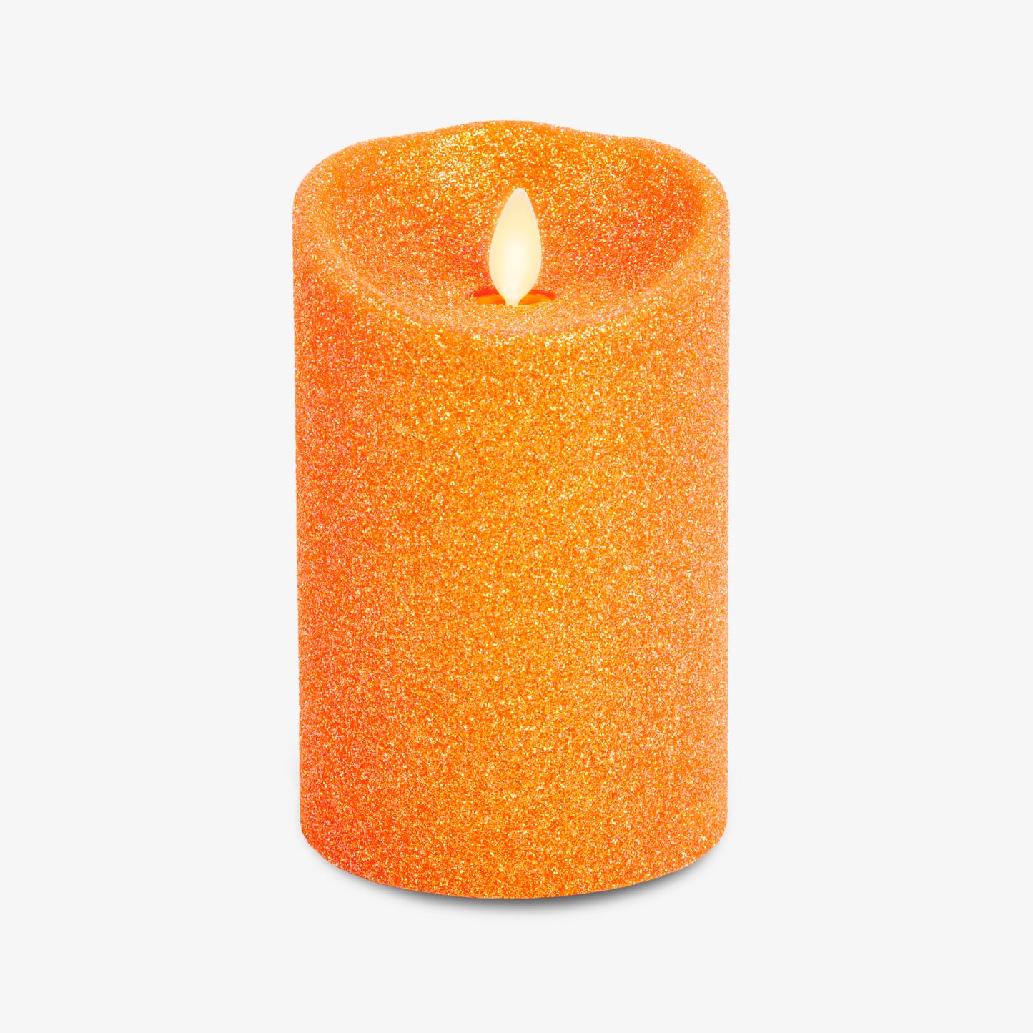 Russet Orange Glitter Flameless Candle Pillar
