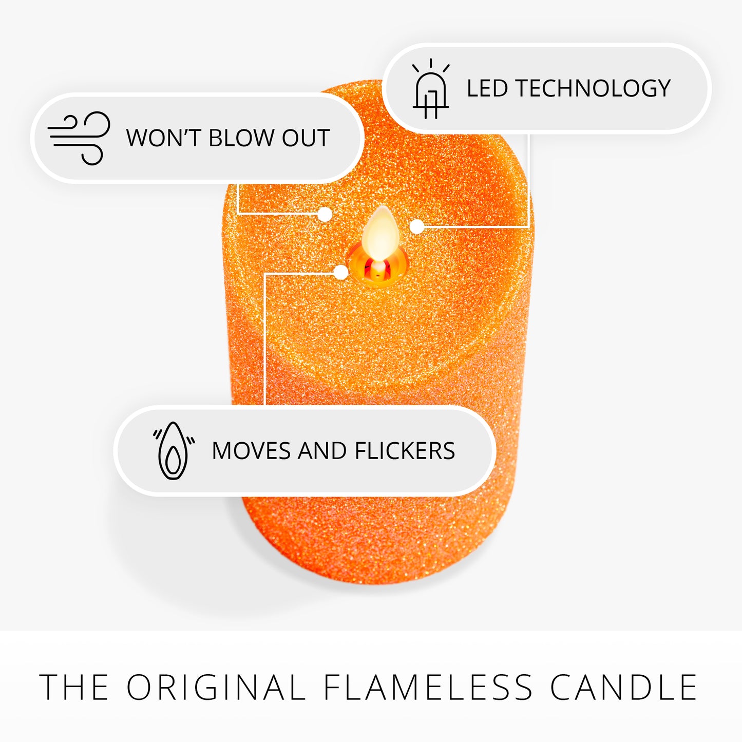 Russet Orange Glitter Flameless Candle Pillar