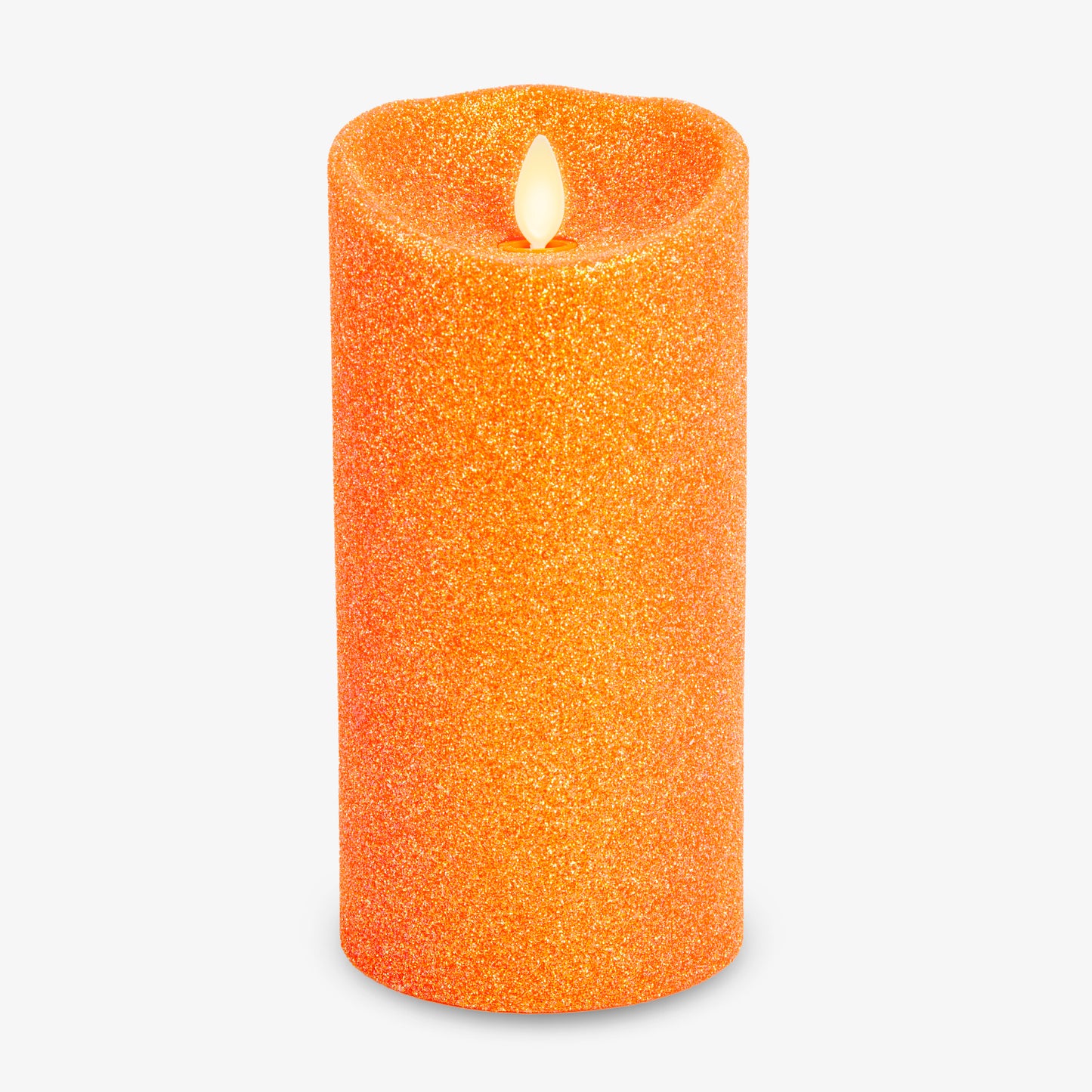Russet Orange Glitter Flameless Candle Pillar