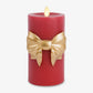 Holiday Red with Gold Bow Flameless Candle Pillar