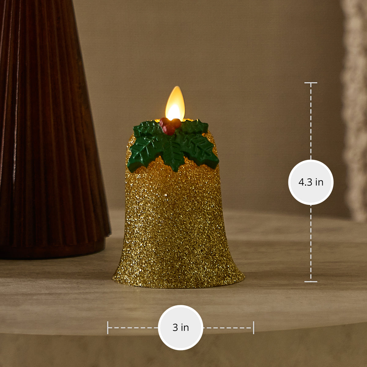 Gilded Gold Glitter Holiday Bell Flameless Candle