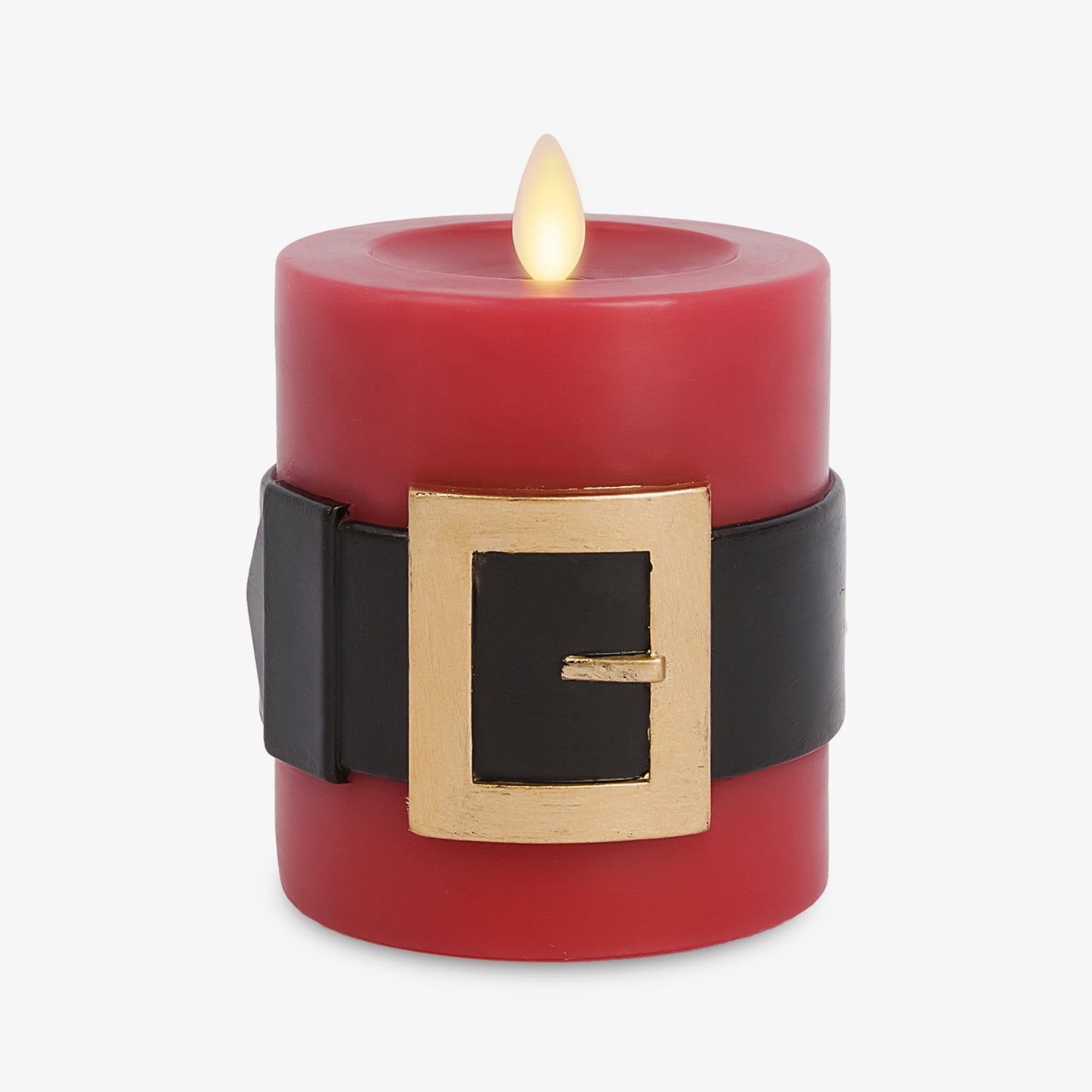 Holiday Red Santa Belt Flameless Candle Pillar